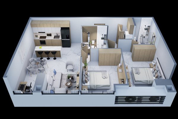 Apartamento Modelo B, 2 hab, 2 baños