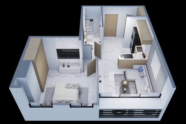 Apartamento Modelo C, 1 hab, 1 baño