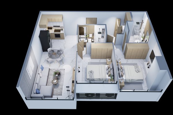 Apartamento Modelo D, 2 hab, 2 baños